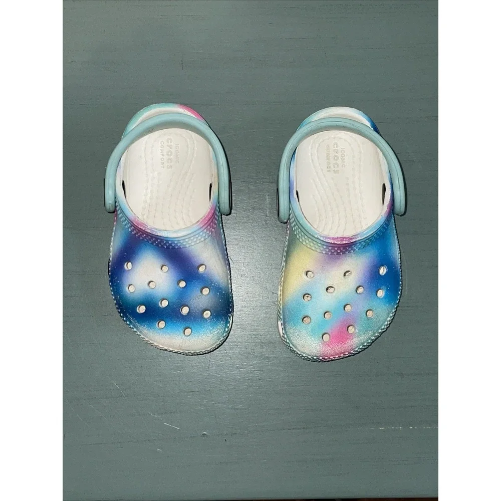 Crocs Kids Sandals Size C 5 Rainbow Tie Dye Blue Green Pink Yellow Purple‎